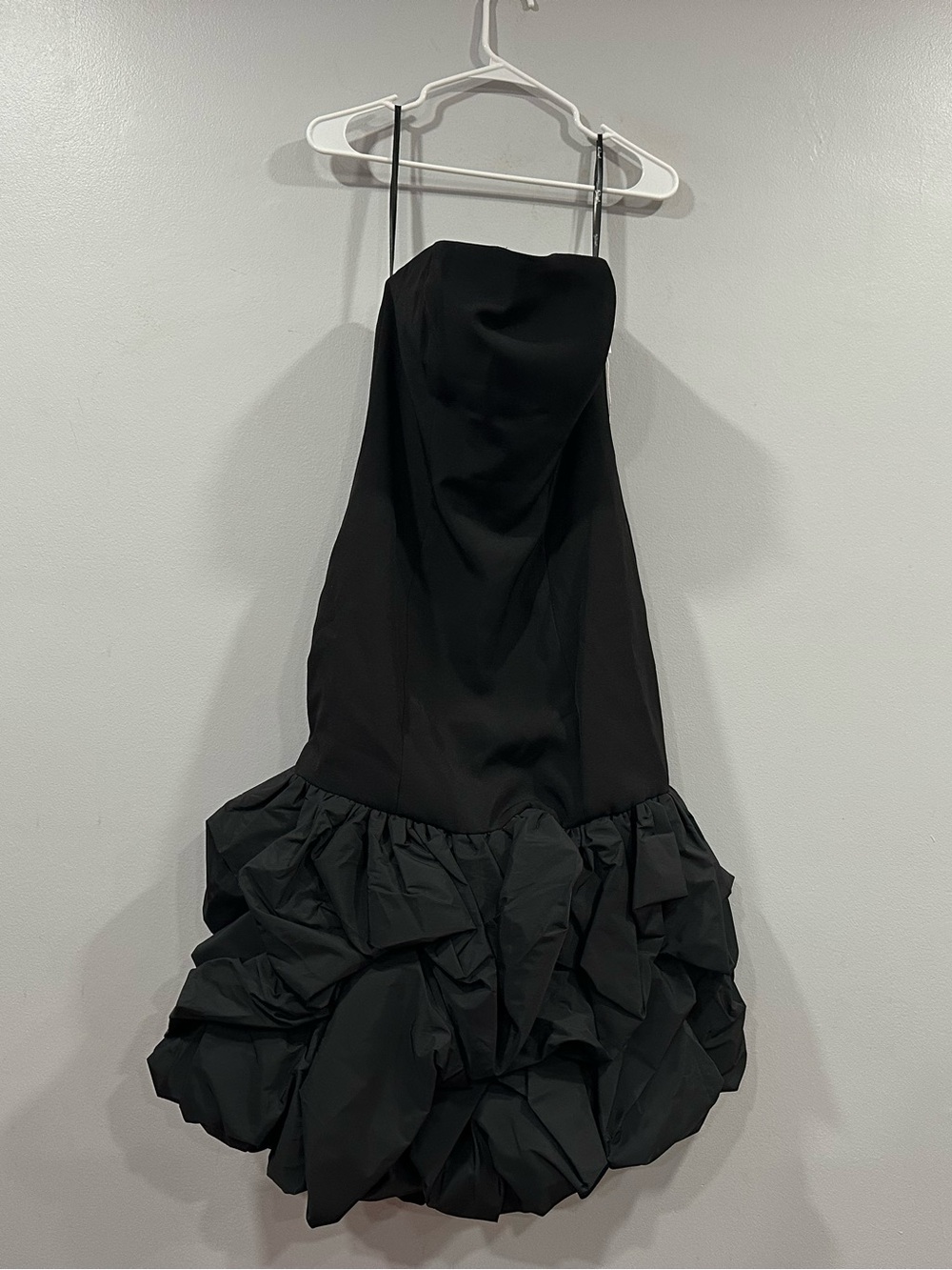 Mac Duggal 21061 Black Strapless Crepe Midi Dress With Bubble Hem sz 8 - Picture 2 of 7